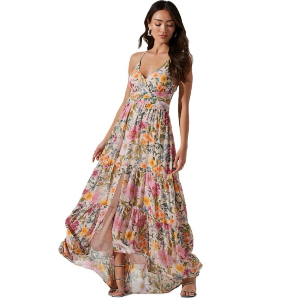 ASTR The Label Frolic Floral Cutout Maxi Dress Size medium